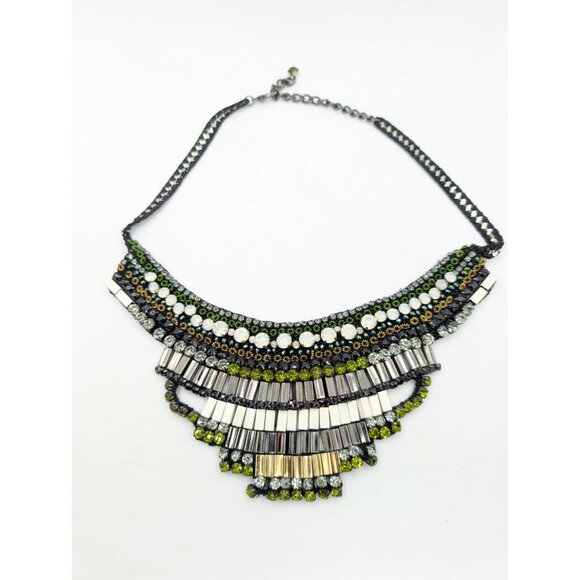 Nocturne Necklace Bib handcrafted Multicolor Metal crystal Rhinestone Boho - Picture 1 of 15